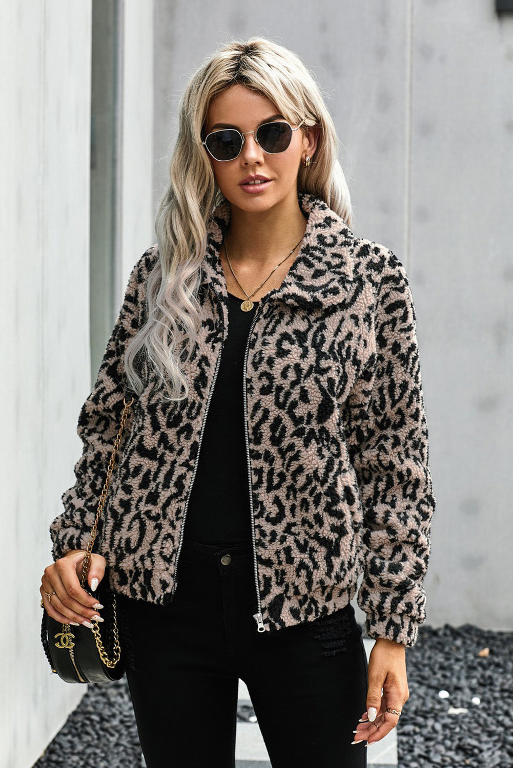 Plaid Print Sherpa Jacket Coat