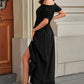 Off-Shoulder Drawstring Waist Ruffled High-Low Dress