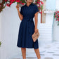Cuffed Short Sleeve Belted Shirt Dress