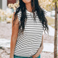 Striped Round Neck Capped Sleeve Top