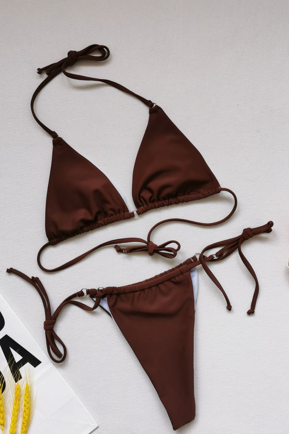 Side Tie Halter Neck Backless Bikini Set