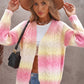 Tie-Dye Cable-Knit Raglan Sleeve Open Front Cardigan