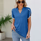 Pom-Pom Trim Petal Sleeve Notched Neck Top