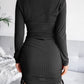 Round Neck Long Sleeve Tie Ruched Mini Dress