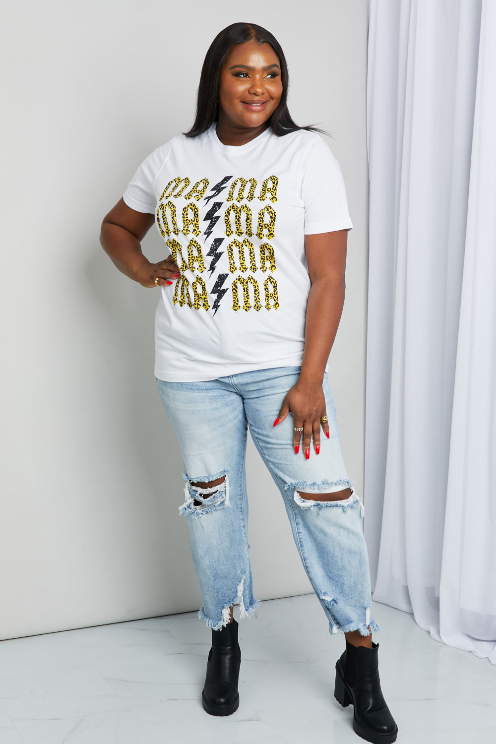 mineB Full Szie MAMA Leopard Lightning Graphic Tee