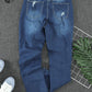 High-Rise Distressed Hem Detail Jeans