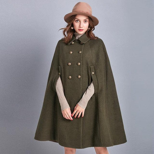 Winter New Women Vintage Turn Down Collar Woolen Cloak Coat Loose Double Breasted Outerwear Tb8atb8b