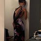 Sexy Purple Print Halter Bodycon Dress Summer Beach Outfits Elegant Sleeveless Club Party Dress