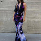 Sexy Purple Print Halter Bodycon Dress Summer Beach Outfits Elegant Sleeveless Club Party Dress