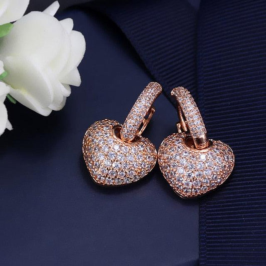 Micro Pave Cubic Zirconia High Quality Lovely Cute Rose Gold Color Small Cz Hoop Heart Earrings 2Jw32Jw2
