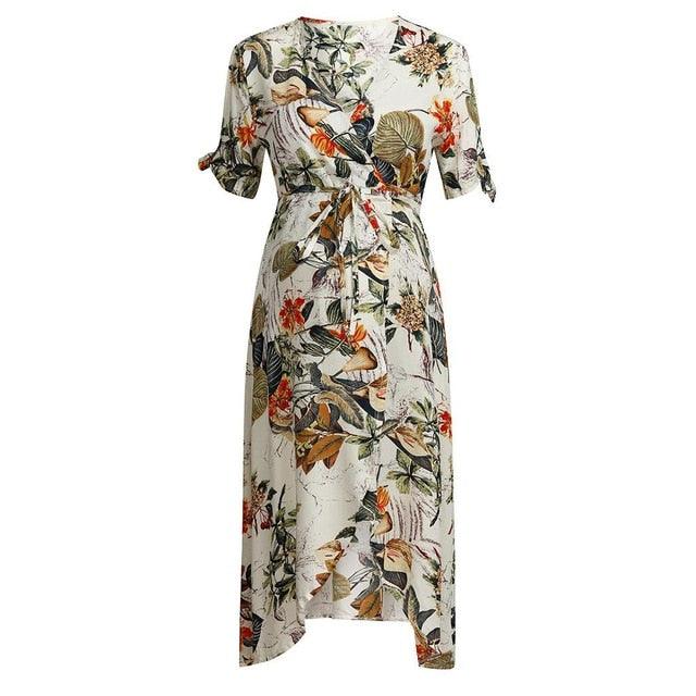 pregnancy dresses casual Kilaqueen Fall Maternity Dress Puff Short Sleeve V Neck Floral Print Pregnancy Dresses Casual Boho Comfy Loose Fit Maternity Dress for Photoshoot,