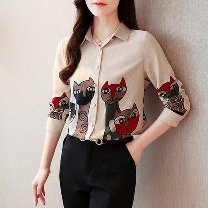 Fashion Long Sleeve Elegant Spring Bottomed Floral Chiffon Women Blouses Ladies Nice Shirts Tb4