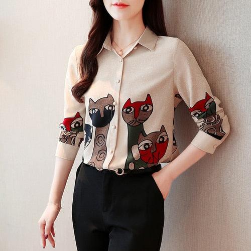 Fashion Long Sleeve Elegant Spring Bottomed Floral Chiffon Women Blouses Ladies Nice Shirts Tb4