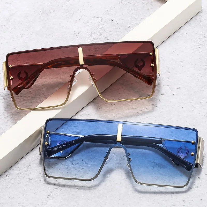 ZLY 2021 New Fashion Square Sunglasses Men Women Bull Logo Frame Gradients Lens Luxury Brand Designer Metal Decorate Sun Glasses