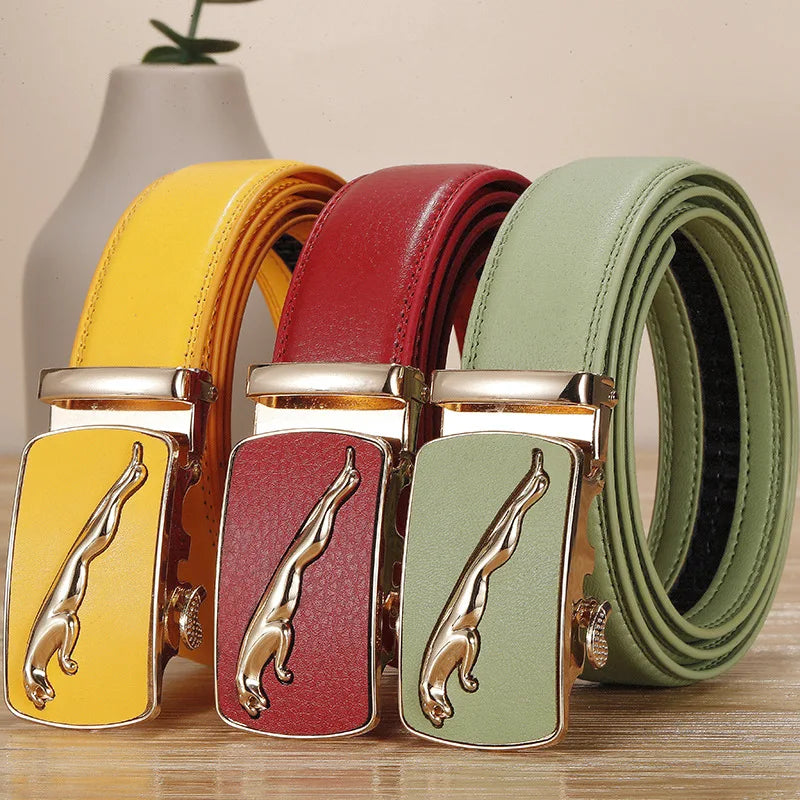 New Men's Belt Fashion Alloy Automatic Buckle Genuine Leather Belt Business Casual Men's Belts Luxury High Quality Waistband