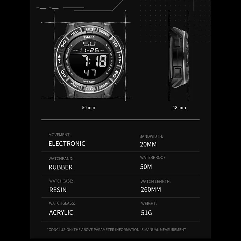 New Watch Digital For Men SMAEL Luxury Brand Clocks 50M Waterprrof Wrist Watch Military LED Light reloj 1508 Men's Watches Sport