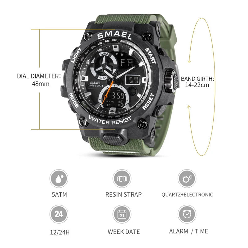 Sport Watch Men SMAEL Brand Toy Mens Watches Military Army S Shock 50m Waterproof Wristwatches 8011 Fashion Men Watches Sport