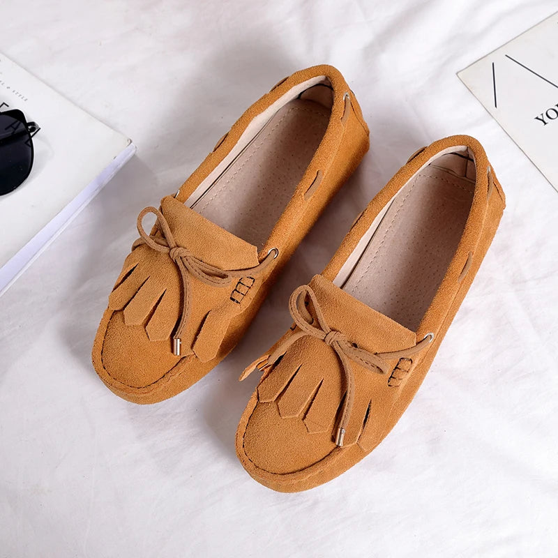 Spring Summer Women's Flat Shoes Genuine Leather Woman Shoes Flats Casual Loafers Soft Slip On Moccasins Lady Driving Shoes