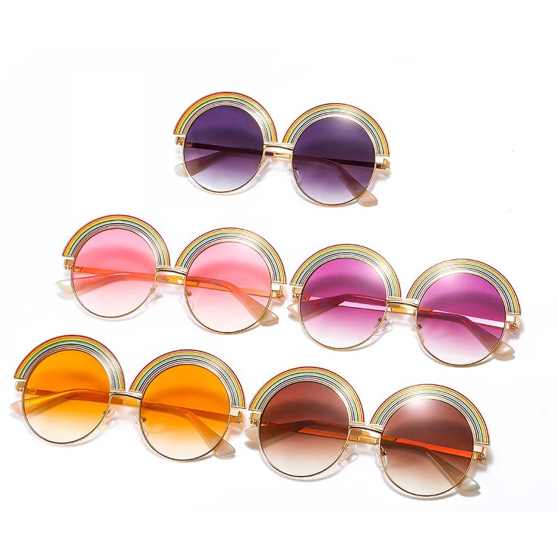 2021 New Round Rainbow Sunglasses Women Men Conspicuous Colorful Lens Alloy Frame Metal Hinge Brand Designer Trend Sun Glasses