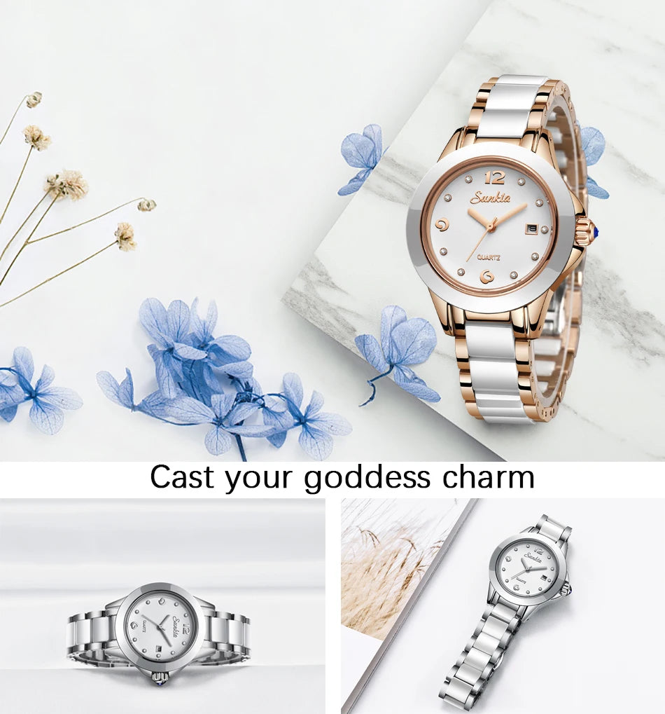 Fashion Women's Ceramic Wrist Watch, Dress Watches,  Stainless Steel, Waterproof
