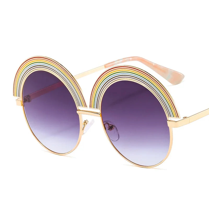 2021 New Round Rainbow Sunglasses Women Men Conspicuous Colorful Lens Alloy Frame Metal Hinge Brand Designer Trend Sun Glasses