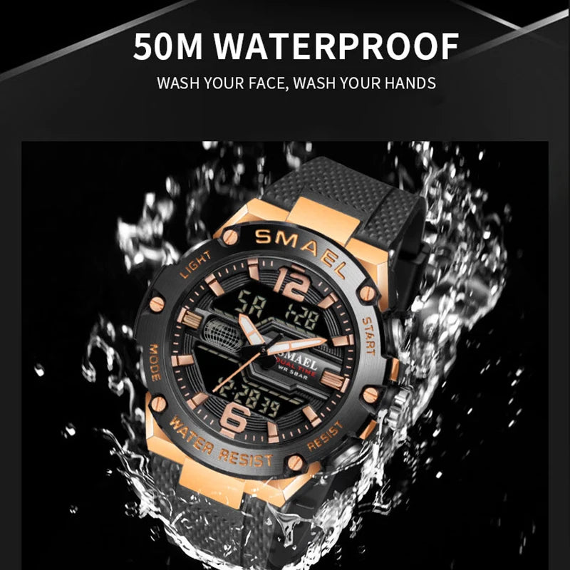 Fashion Men Watch Sport Clock 50M Waterproof Wristwatches LED Digital Auto Date Stopwatch Alarm Clocks 8033 Men's Casual Watches