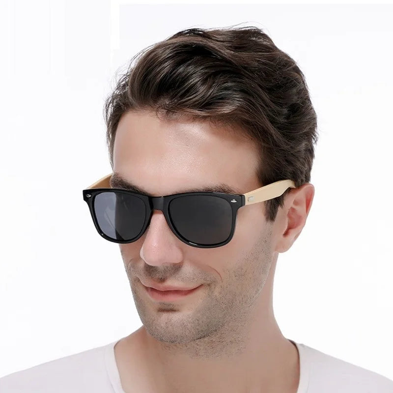 Fashionable Bamboo Wood Sunglasses Men Women Classic Square Vintage Driving Sun Glasses Black Fishing Eyewear UV400 Eyepieces