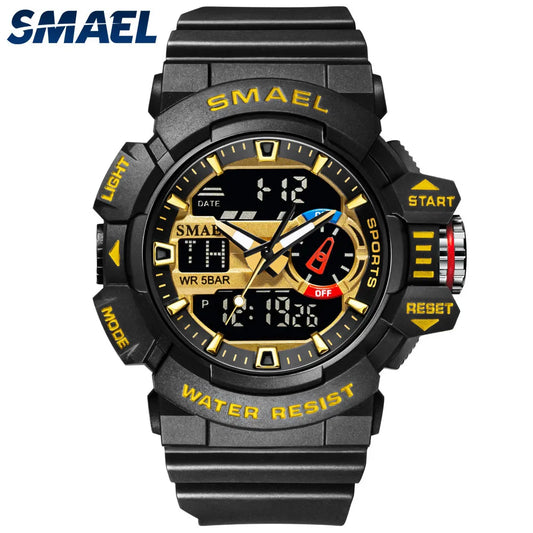 Military Watch For Men 50M Waterproof Clocks Luminous Hands Digital Wristwatches Black Gold Rubber Bracelet 8043 Sport Watches