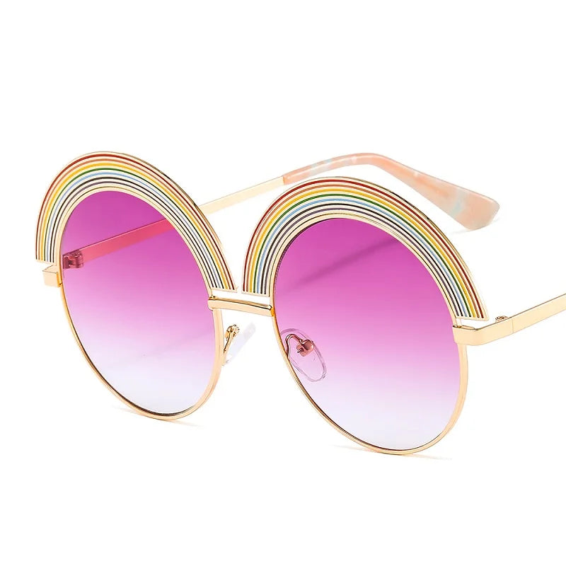 2021 New Round Rainbow Sunglasses Women Men Conspicuous Colorful Lens Alloy Frame Metal Hinge Brand Designer Trend Sun Glasses