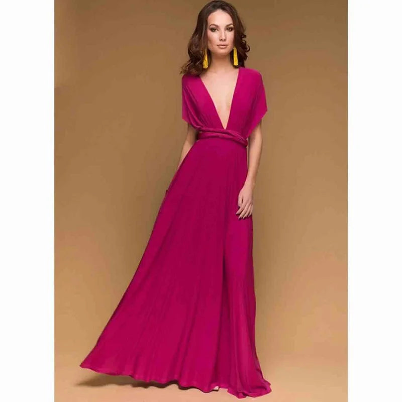 Sexy Women Multiway Wrap Convertible Boho Maxi Club Red Dress Bandage Long Dress