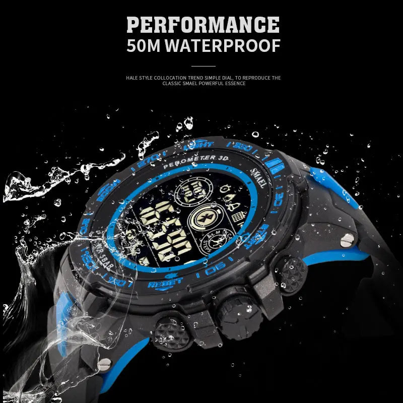 SMAEL Digital men Watches Sport 50M Waterproof watches Man Fashion Multifunction hour Relojes Hombre 8012 LED Auto date gift box