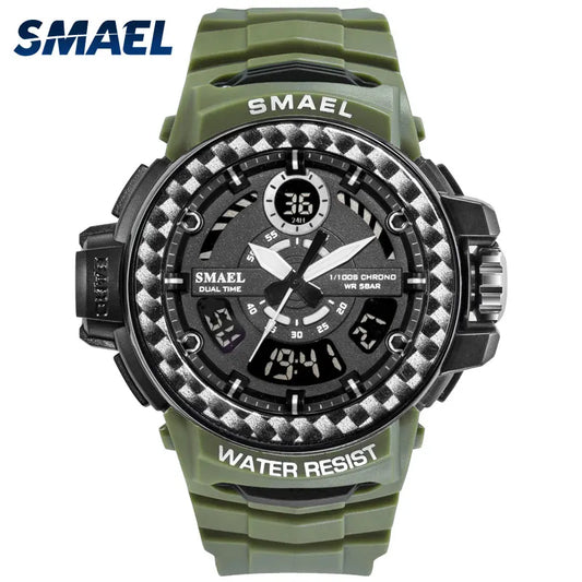 Men Watches 2019 Luxury Brand Smael Digital Wristwatches Men Clock Army Green Waterproof Dual Time 8014 Sport Watches Military