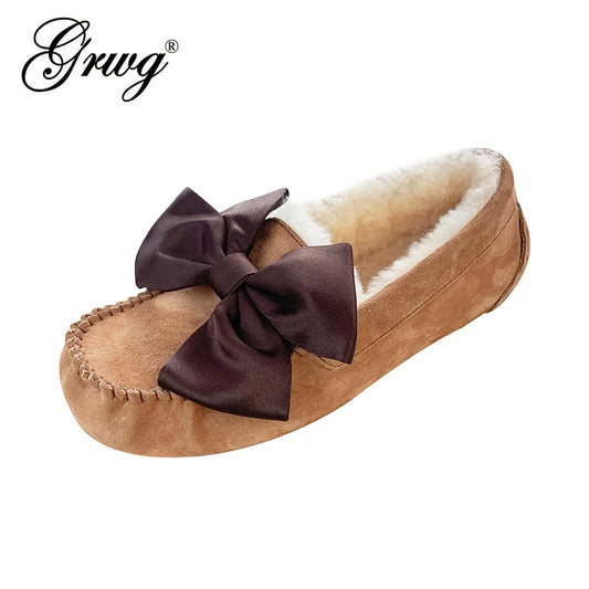 Winter Women 100% Natural Fur Wool Shoes Moccasins Soft Genuine Leather Loafers Leisure Flats Female Casual Footwear Women Shoes