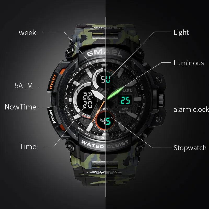 SMAEL Sport Watches Waterproof Men Watch LED Digital Watch Military Male Clock Relogio Masculino erkek kol saati 1708B Men Watch