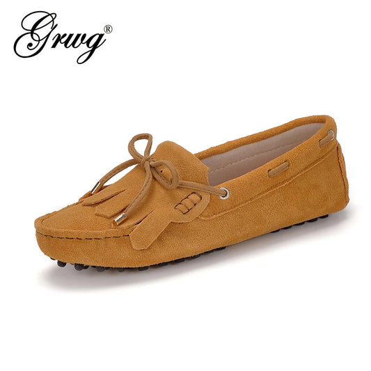 Spring Summer Women's Flat Shoes Genuine Leather Woman Shoes Flats Casual Loafers Soft Slip On Moccasins Lady Driving Shoes