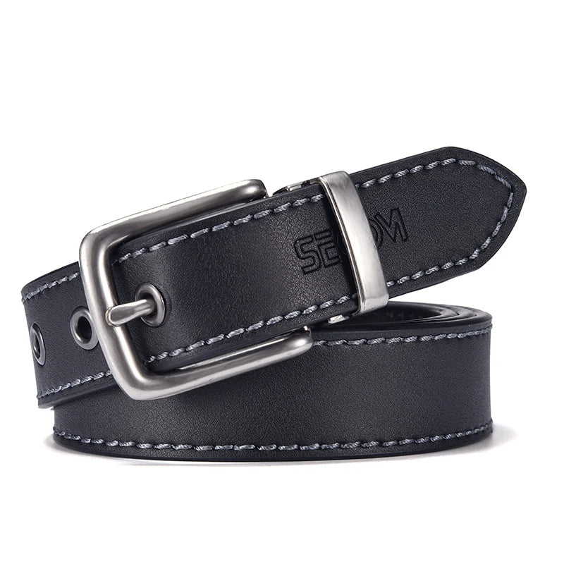 Fashion Black Belt For Men Cowskin Genuine Leather Belt  3.0 cm Ancient Silver Buckle High Quality Male Black Strap For Jeans