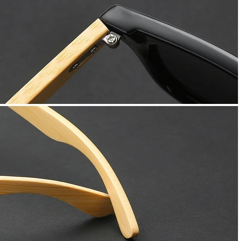Fashionable Bamboo Wood Sunglasses Men Women Classic Square Vintage Driving Sun Glasses Black Fishing Eyewear UV400 Eyepieces