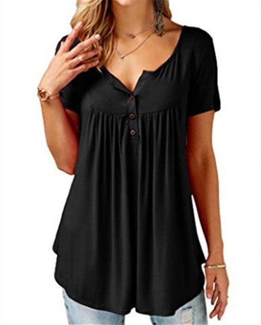 Gorgeous Women Summer V Neck Short Sleeve Top Loose Sexy Blouse Female Plus Size Long Style Tops Tb1