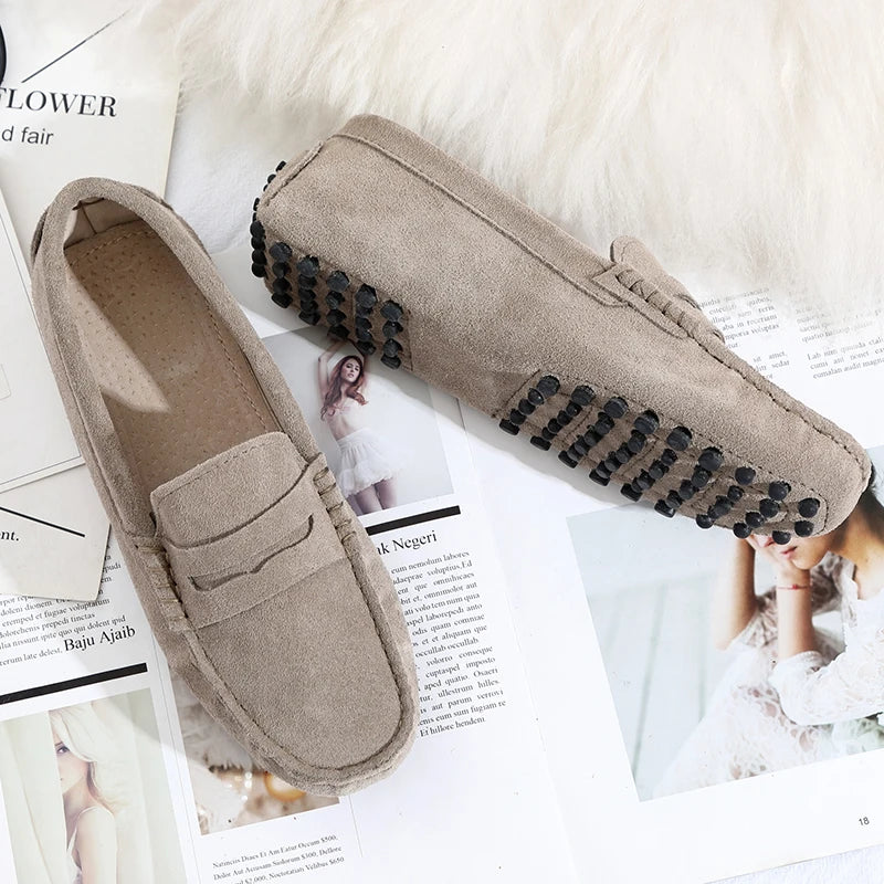 Women Genuine Leather Spring Flat Shoes Casual Loafers Slip On Women's Flats Shoes Moccasins Lady Driving Shoes