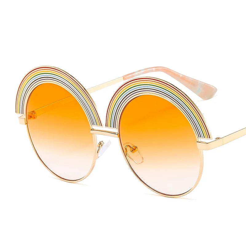 2021 New Round Rainbow Sunglasses Women Men Conspicuous Colorful Lens Alloy Frame Metal Hinge Brand Designer Trend Sun Glasses