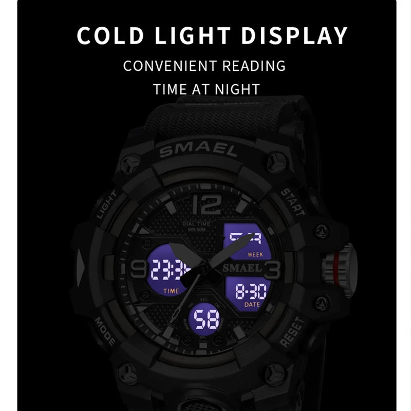 Sport Watch Military Watch For Men Alarm Clock Stopwatch LED Digital Back Light Dual Time Display 8008 Men's Watches Waterproof