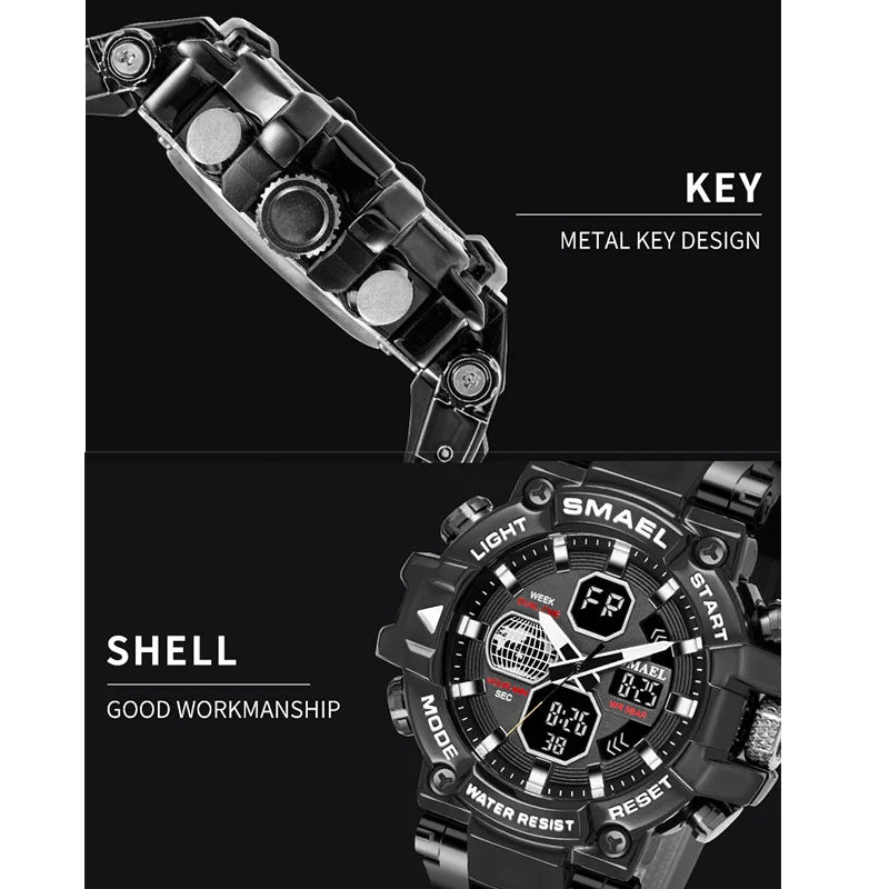 Sport Watches SMAEL Men Watch Military Army 50M Waterproof Auto Date Alarm Clock 8027 Quartz Wristwatches Digital Light Watch