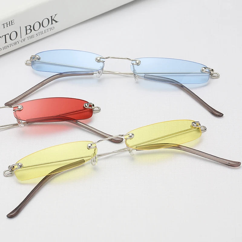 New Fashion Small Sunglasses Women Men Brand Designer Rimless Narrow Eyewear Luxury Trending Alloy Sun glasses Streetwear UV400