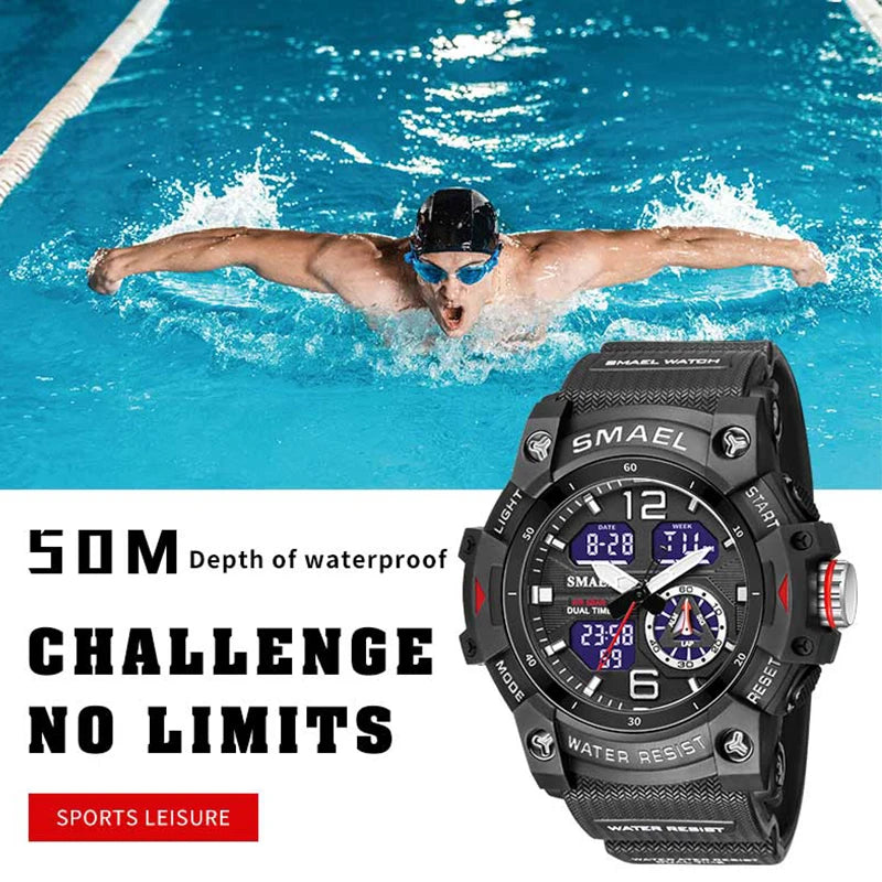 Military Watch Quartz Wristwatches Sport 50M Waterproof Alarm Clock Light Analog Digital Male Clocks 8007 Mens Watches Digital