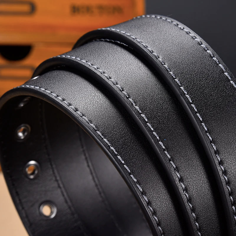 Fashion Black Belt For Men Cowskin Genuine Leather Belt  3.0 cm Ancient Silver Buckle High Quality Male Black Strap For Jeans