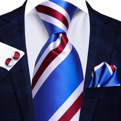 Luxury Mens Tie Blue Striped Business Silk Set Gift Men Fashion Hanky Cufflinks Set Ma2