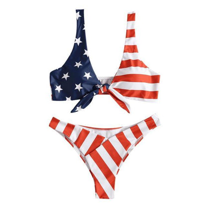 Hot Sale Women American Flag Swimwear Set Bandage Bikini Set Push Up Bra 1u26