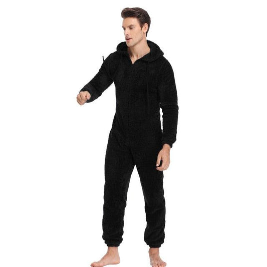 Men Plush Teddy Fleece Pajamas Winter Warm Overall Suits Plus Size Sleepwear Tg7