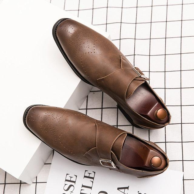 Buckle Strap Leather Men's Shoes - Italian Stylish Men's Dress Shoes (MSF5)