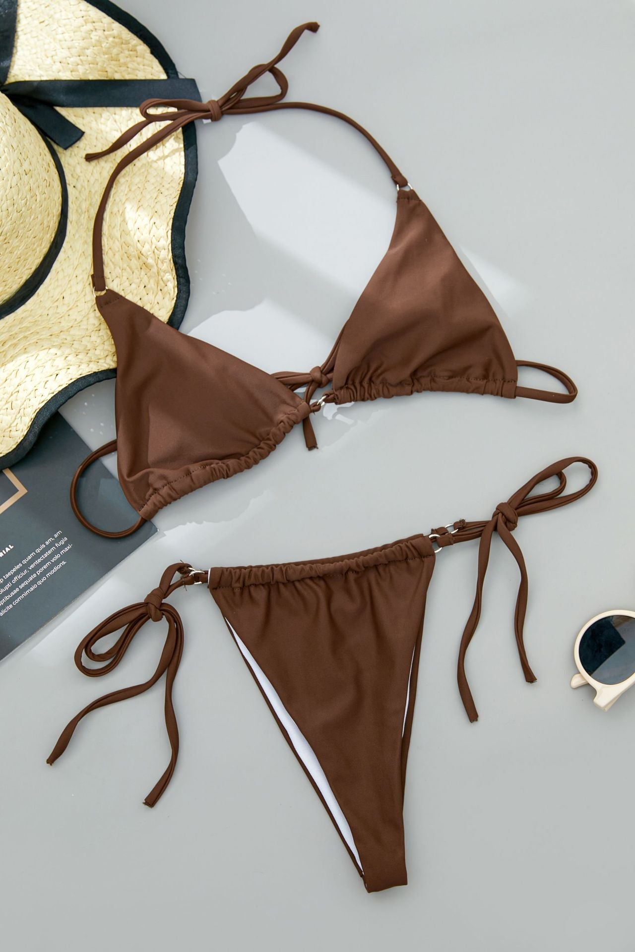 Side Tie Halter Neck Backless Bikini Set